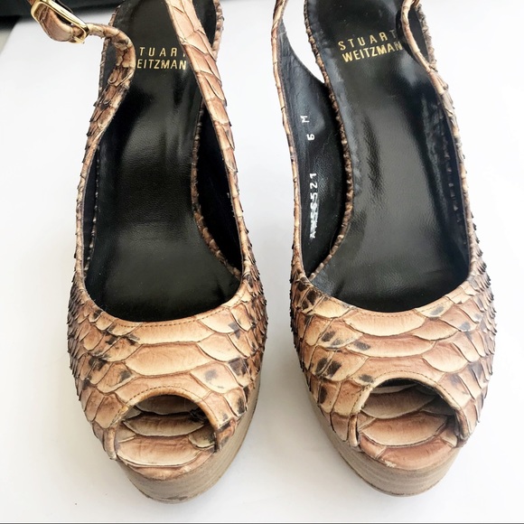 Stuart Weitzman Python Embossed Peep Toe Sandals - Picture 3 of 7